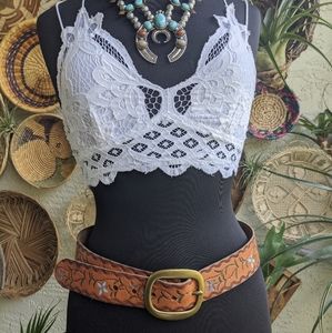 Lucky Brand M Tooled Leather Belt Boho Floral